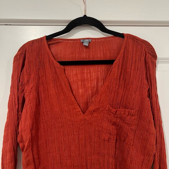Aerie Women's Rust Colored Long Sleeve Cotton Blouse with Pocket Size S - Picture 2 of 9